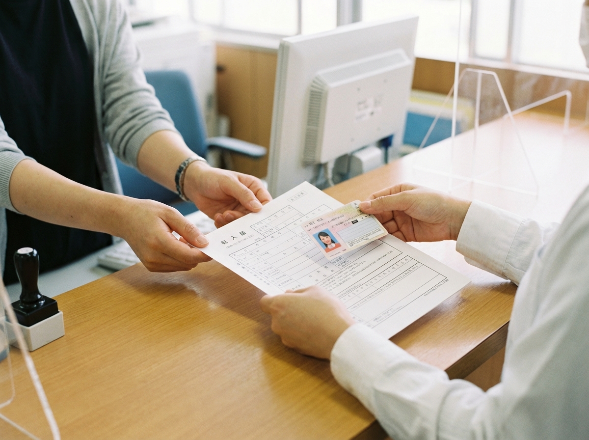 役所の窓口でマイナンバーカードを提示して本人確認を行う様子