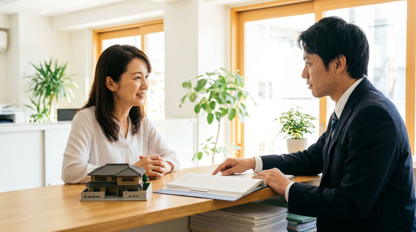 司法書士に相続の相談をする女性。親身に話を聞く司法書士の様子から、安心して相談できる雰囲気が伝わる。